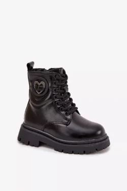 Mergaitiški aulinukai su kailiu ir dekoracija "LOVE" juodi Rosaira