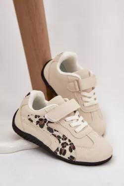 Vaikiški sportiniai bateliai su lipukais smėlio spalvos su leopardo raštu Perrin