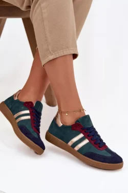 Zazoo N1068 zomšiniai žemi sportbačiai moterims, "Bottle Green" spalvos