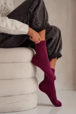 Moteriškos frotinės kojinės Zygzak bordo spalvos