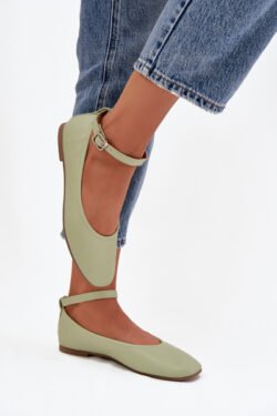 Moteriškos balerinos su dirželiu ir sagtimi žalia Janelor