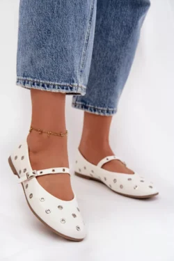 Moteriškos balerinos su sidabro detalėmis baltos Marivon