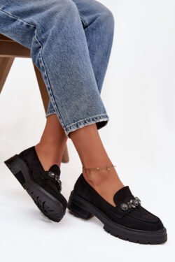 Moteriški "Eco Suede" "Loafers" su dekoratyviniu segtuku, juodi Valiana