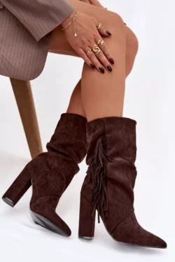 Moteriški aulinukai ant kulno su kutais ir surinkimu, šilti šokolado "Darlina"