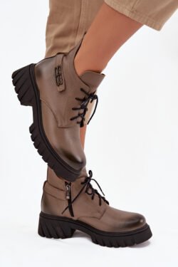 Zazoo 60483 Moteriški odiniai batai su žemu kulnu, izoliuoti, smėlio spalvos