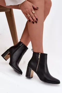 Moteriški batai su blokiniu kulnu, pagaminti iš ekologiškos odos, juodos spalvos Camilyn