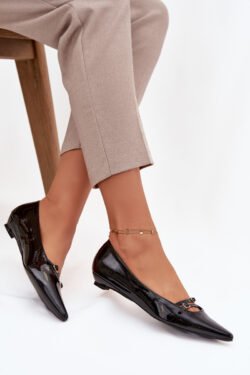 Lakiniai odiniai balerinukai su dirželiais, juodi Zarelia