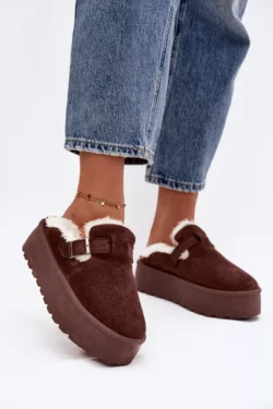 Moterims skirti sniego batai su kailiu ir sagtimi ant platformos, šokolado spalvos, Jessina