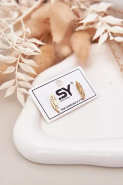 Lapų auskarai su cirkoniu nerūdijančio plieno auksine apdaila