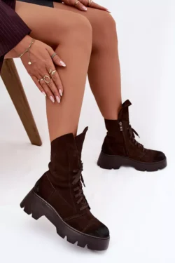 Moteriški "Workery" batai iš natūralaus zomšo "Zazoo" 976 "Chocolate"