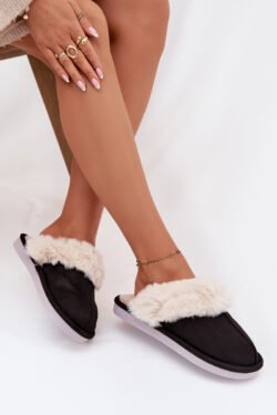 Moteriškos šlepetės su kailiu Juodos Carisse