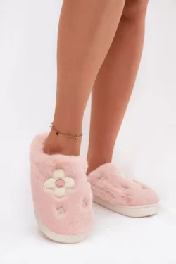 Rožinės spalvos "Selinne" "Flowers" šlepetės su kailiu