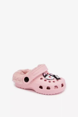 Vaikiškos šlepetės su pamušalu, pašiltintos dirbtiniu kailiu, su sagtimis, rožinės spalvos, Cerelle