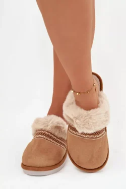 Moteriškos šlepetės su kailiu ir siuvinėjimu Camel Devianne