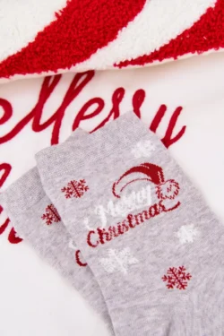 Moteriškos Kalėdinės kojinės su snaigėmis ir užrašais, šviesiai pilkos
