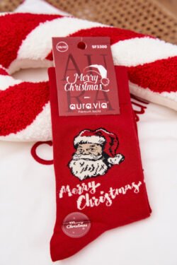 Vyriškos Kalėdinės kojinės su Seneliu Šalčiu, Linksmų Kalėdų, raudonos