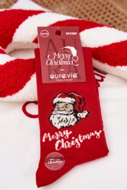 Vyriškos Kalėdinės kojinės su Seneliu Šalčiu, Linksmų Kalėdų, raudonos