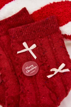 Moteriškos Kalėdinės kojinės su Alpakos vilnos raudonais kaspinėliais