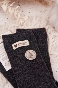 Šiltos vilnos moteriškos kojinės su lopais, tamsiai pilkos