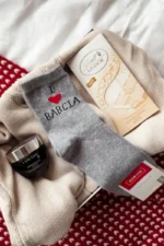 Moteriškos kojinės su užrašu I Love Grandma pilkos