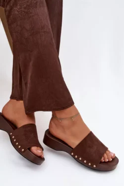 Moteriškos šlepetės su auksiniais užsegimais Šokoladinės Ferinna