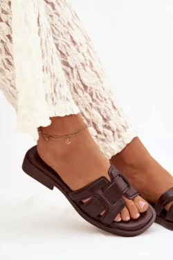 Lorania moteriškos šlepetės su plokščiu kulnu, šokolado spalvos