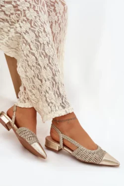 Moteriškos basutės su pintomis, "Nivorra" blokinėmis auksinėmis pakulnėmis