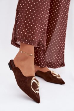 Moteriški šlepetės su dekoratyviniais aukso akcentais, šokolado spalvos „Galvella“