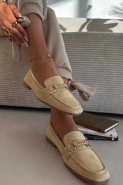 Moteriški Mokasinai su Dekoratyviniu Elementu Geltoni Evelora