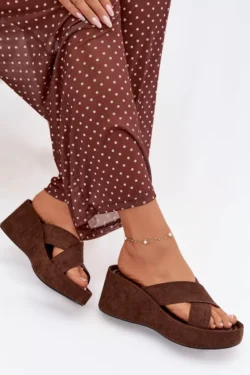 Moteriški platforminiai šlepetės, pagaminti iš ekologiškos odos, šokolado spalvos „Calorine“