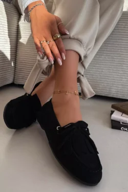 Moteriški mokasinai su raišteliais ir kutais, juodi „Glorina“