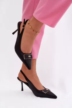 Moteriški aukštakulniai sandalai su dekoratyviniais elementais, juodi „Lurella“