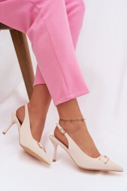 Moteriški aukštakulniai sandalai su dekoratyviniais elementais, šviesiai smėlio spalvos „Lurella“