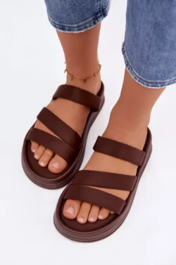 Medžiaga Moteriški platforminiai sandalai su dirželiais Šokoladinis Liorine