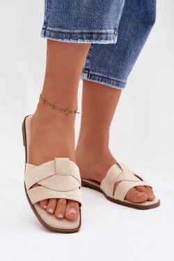 Moteriški plokšti sandalai su dirželiais iš ekologiškos odos, šviesiai smėlio spalvos, „Florane“