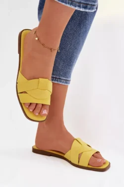 Moteriški plokšti geltoni šlepetės su dirželiais Eko Suede Florane