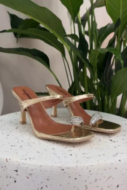 Moteriški aukštakulniai sandalai su dekoratyviniais elementais, auksiniai „Lorissa“