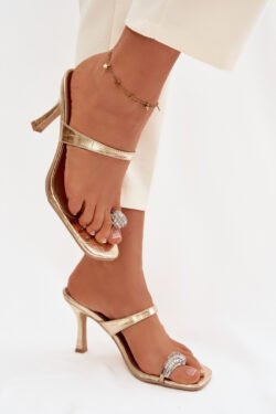 Moteriški aukštakulniai sandalai su dekoratyviniais elementais, auksiniai „Lorissa“