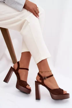 Moteriški blokinio kulno ir platformos sandalai, pagaminti iš ekologiškos odos, šokolado spalvos „Gralisse“