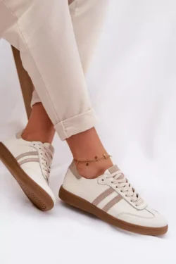 Zazoo N1068 Moteriški odiniai žemi sportiniai bateliai, smėlio spalvos