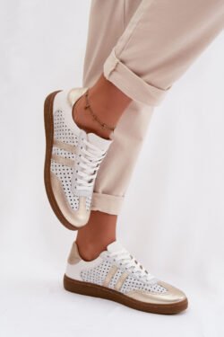 Odos perforuoti moteriški sportiniai bateliai Zazoo N1318 Sidabriniai-auksiniai