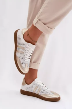 Odos perforuoti moteriški sportiniai bateliai Zazoo N1318 Sidabriniai-auksiniai