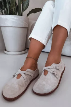 Odos suede moteriški batai su dirželiais Zazoo N1271 Šviesiai smėlio spalvos