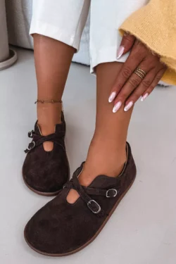 Odiniai moteriški mokasinai su dirželiais Zazoo N1271 Šokolado spalvos