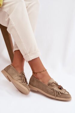 Moteriški mokasinai su kutais ir karoliukais, žalios spalvos „Teressa“