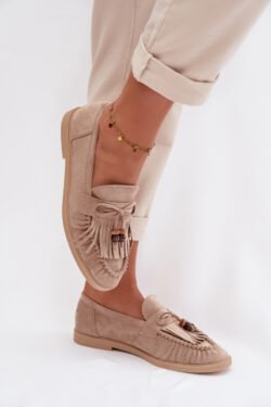 Moteriški bateliai su karoliukais ir kutais, smėlio spalvos „Teressa“