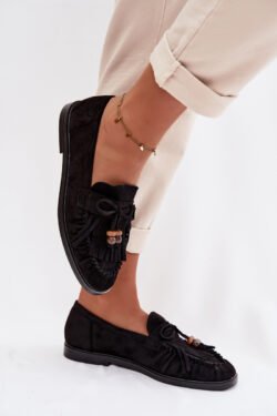 Moteriški mokasinai su kutais ir karoliukais, juodi „Teressa“