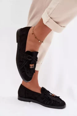 Moteriški mokasinai su kutais ir karoliukais, juodi „Teressa“