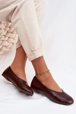 Lakuotos ekologiškos odos balerinos „Chocolate Selanora“