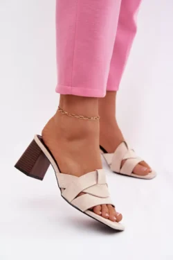 Moteriški sandalai su dirželiais ir blokiniu kulnu, ekologiškos odos, smėlio spalvos, Corivelle